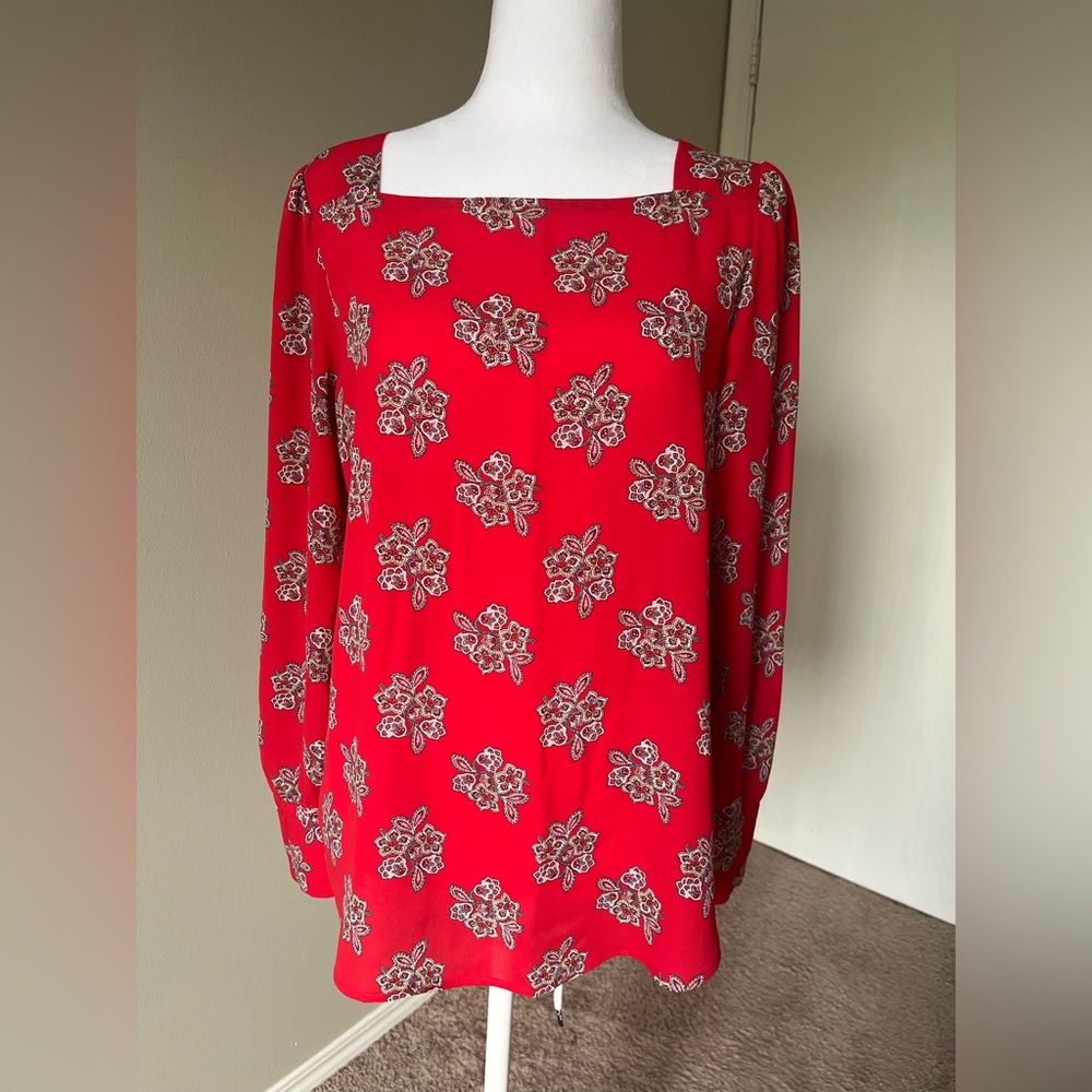LOFT Square Neck Long Sleeve Floral Blouse